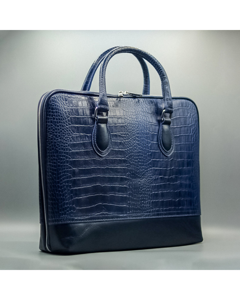 Buy Blue Croc-Texture Structured Tote Bag Online | Yakora Fashion